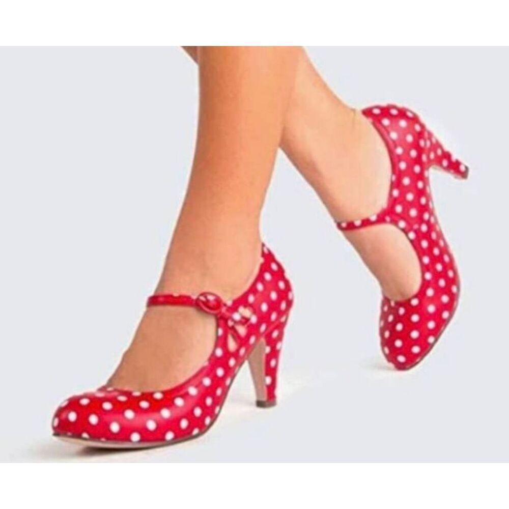 J. Adams Pixie Red Polka Dot Retro Inspired Heels Sz 9 Rockabilly Pin Up Retro